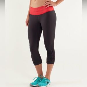 Lululemon Run For Your Life Crop Size 4 Running Leggings Deep Coal Space Red